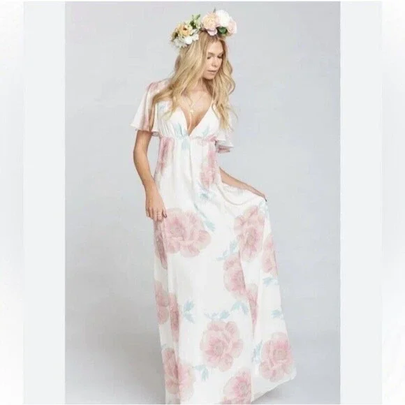 chinese dress ladies Ruffle Sleeve Square Neck Maxi Dress Ivory/Black / Standard / 16